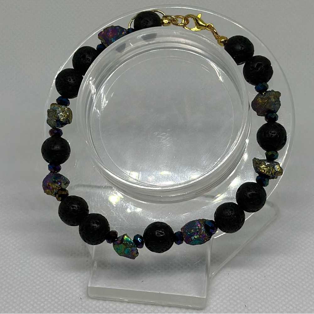 Handmade Gold Wire Bracelet with Lava Beads